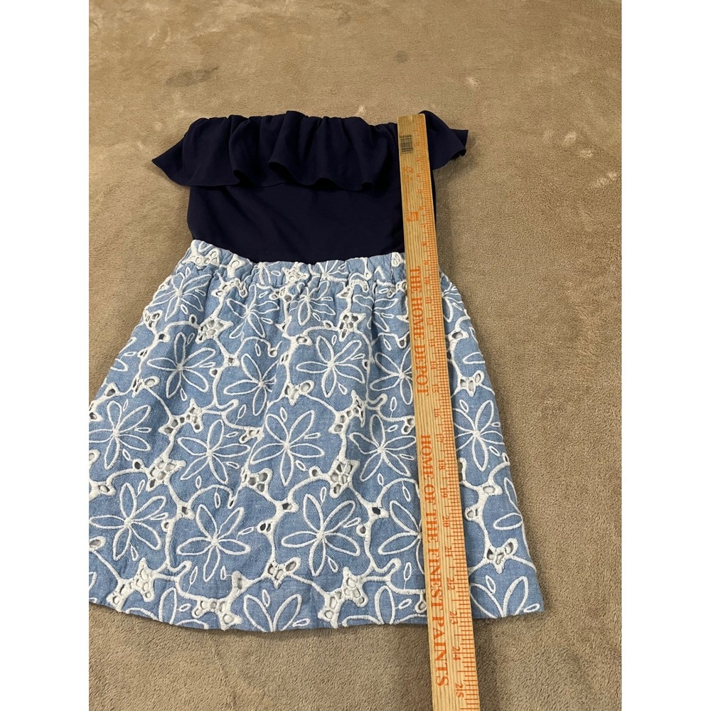 Lilly Pulitzer Sand Dollar Dress Women's XS Light Blue Trim Cotton Strapless EUC - Picture 6 of 7